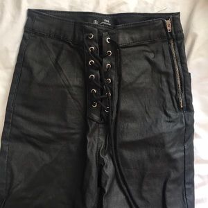 Lace up Faux Leather Pants